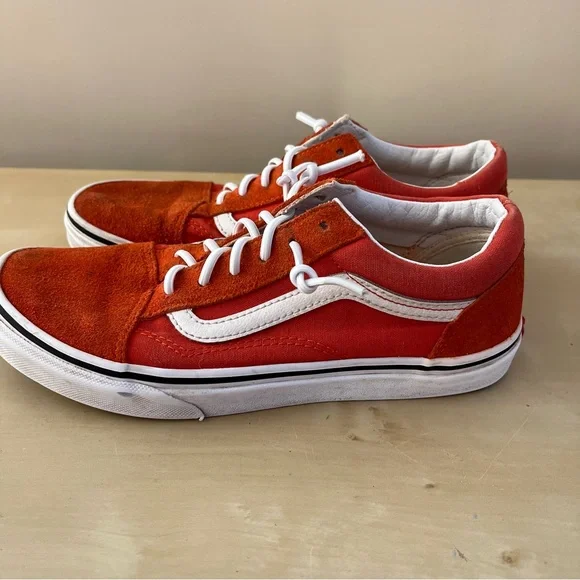 Vans Unisex Orange and White Suede Sneakers - Picture 2 of 13
